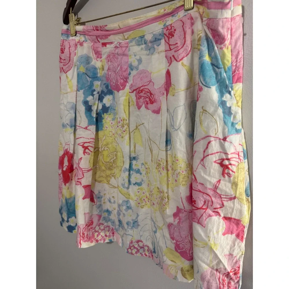 Sigrid Olsen Floral Watercolor Linen Blend Skirt Vintage Grandma Pleated Skirt - Picture 2 of 9